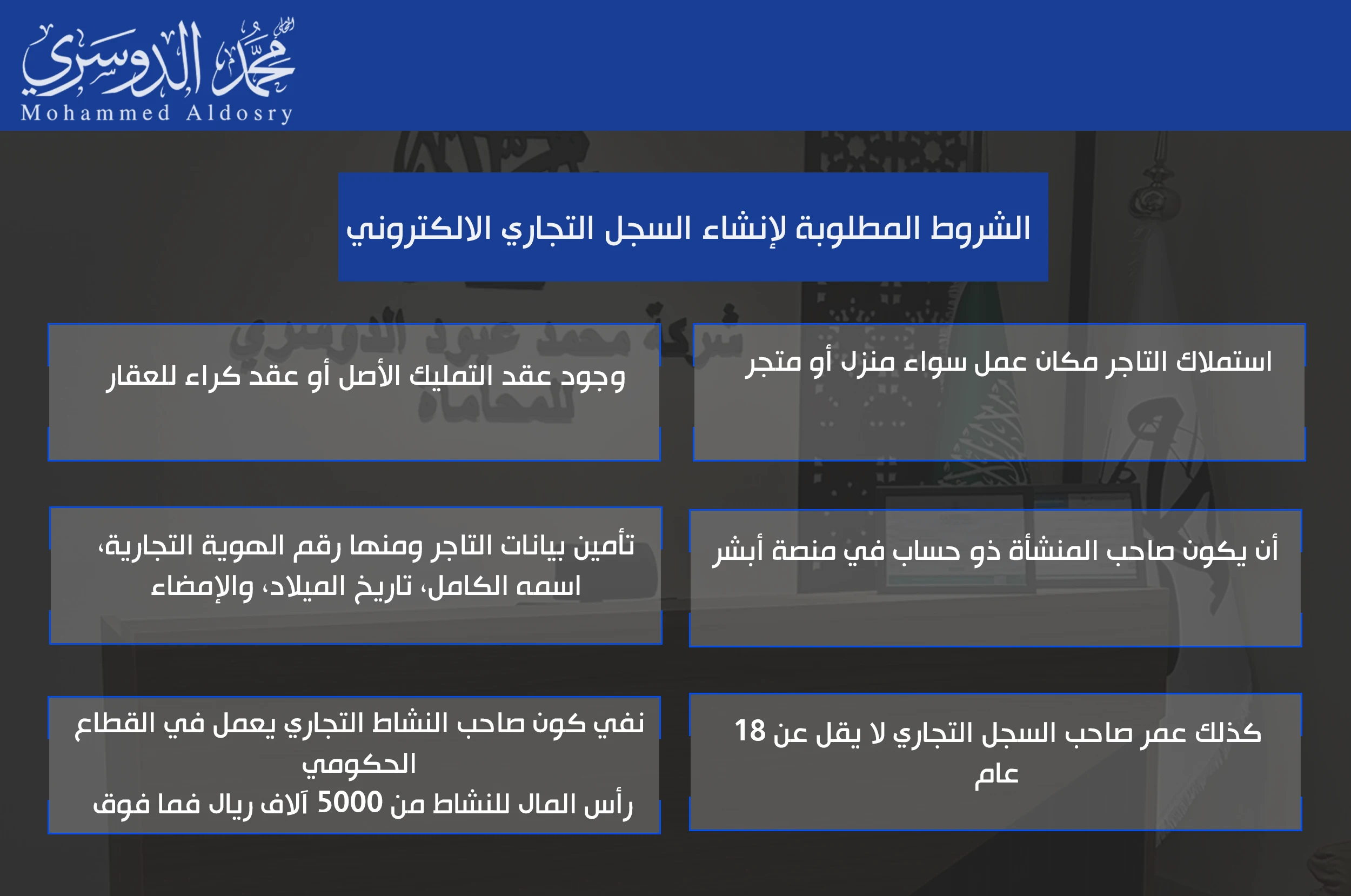 الشروط المطلوبة لإنشاء السجل التجاري الالكتروني