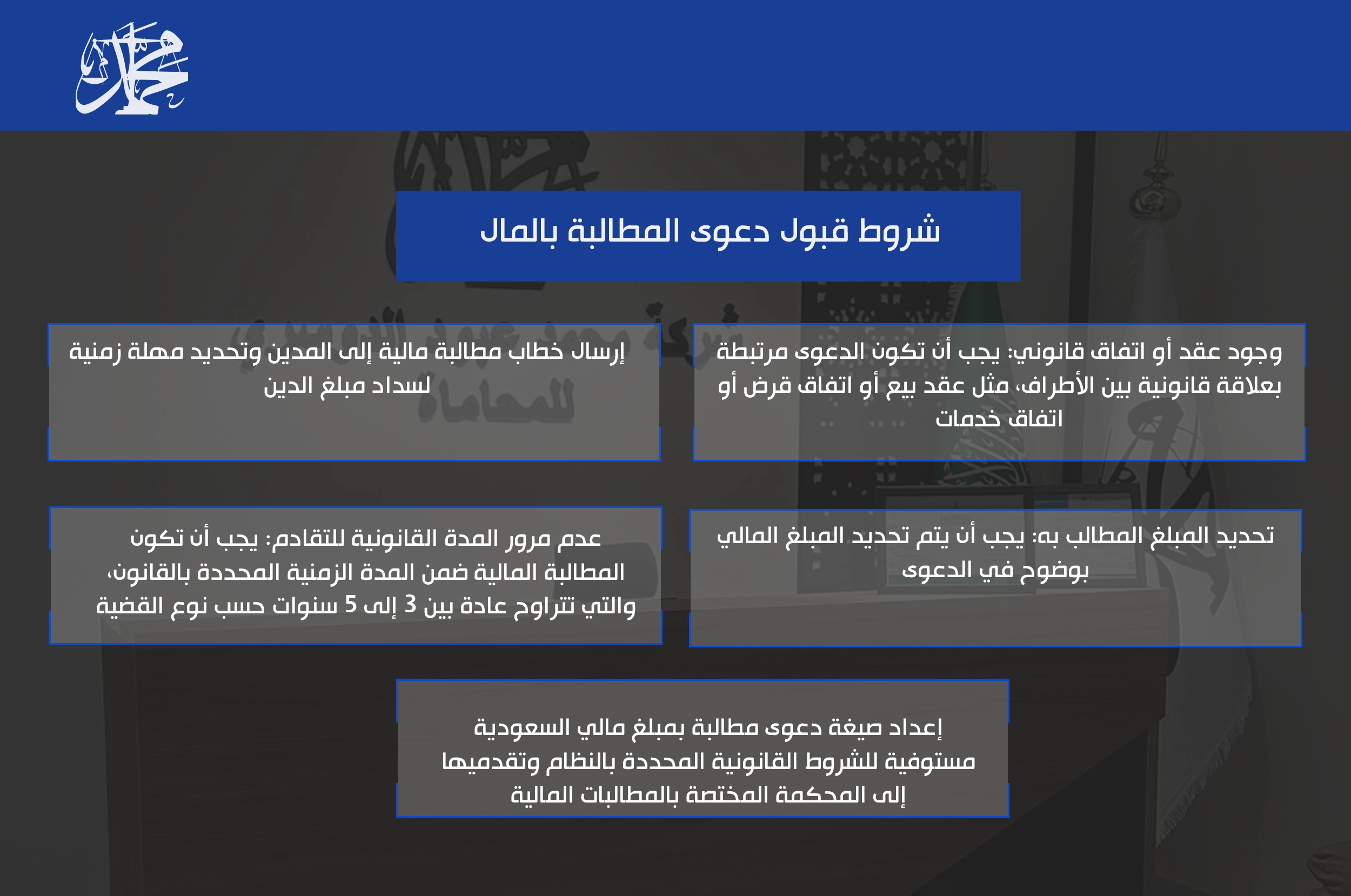 شروط قبول دعوى المطالبة بالمال